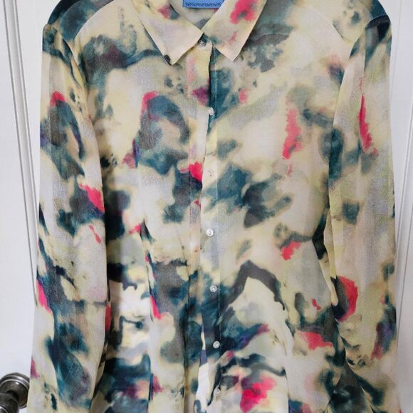 Simply Vera/Vera Wang (XL) sheer button down multicolored chiffon blouse - Picture 5 of 5